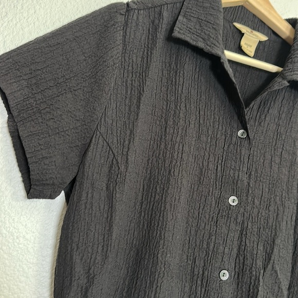 Woolrich Women’s Size Large Short Sleeve Crinkle Gauze Top Belt Minimalist Work - Picture 2 of 12